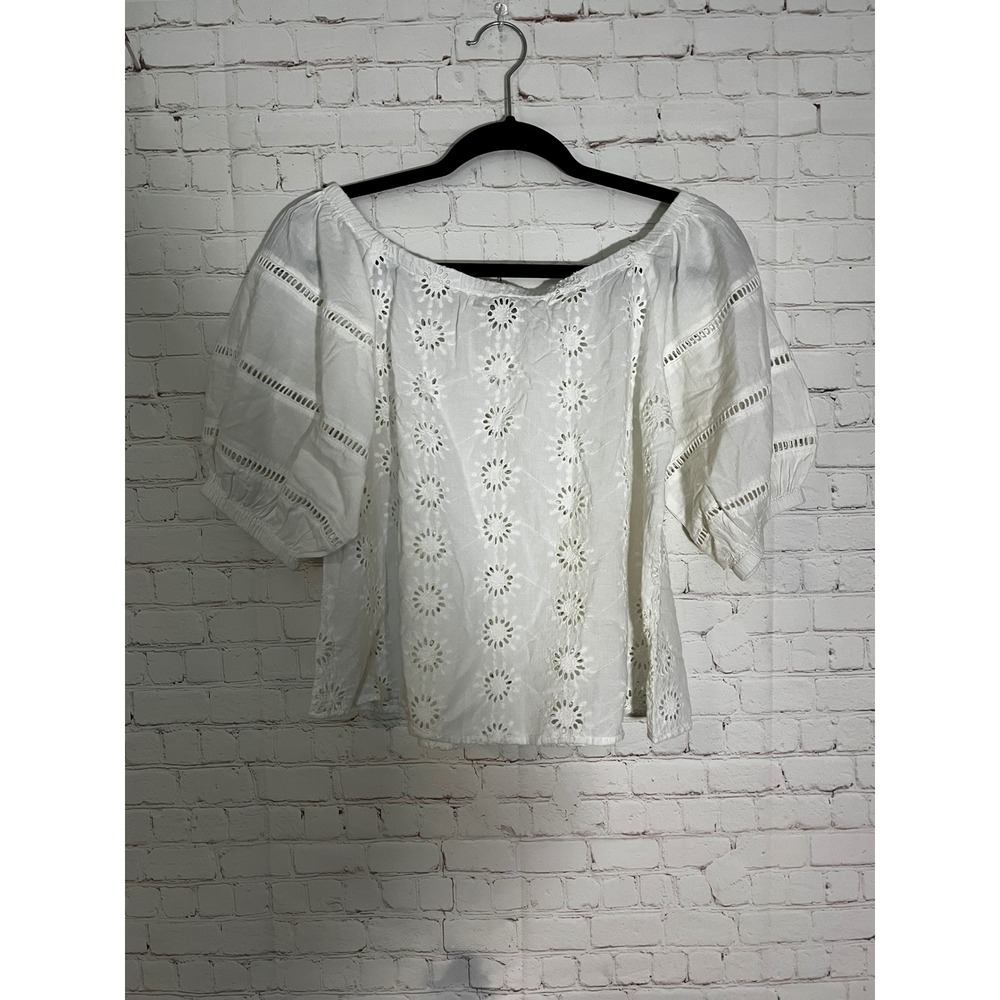 Revolve Delacy Los Angeles White Eyelet Embroidery Puff Sleeve Top  Cottage Sz M